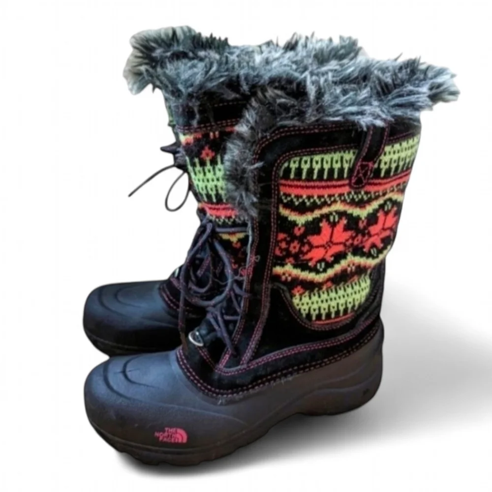 North Face Y2K Fair Isle BRAT Girls Lace Up Shellista‎ Faux Fur Snow Boots 7